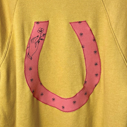 one-of-a-kind oversized sweatshirt - chin up buttercup horseshoe