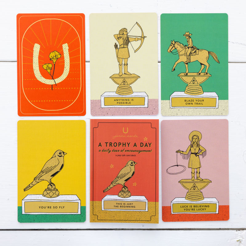 a trophy a day pep talk deck + you're so fly trophy set