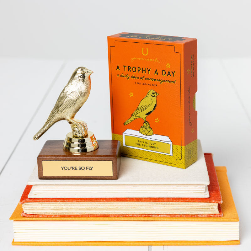 a trophy a day pep talk deck + you're so fly trophy set