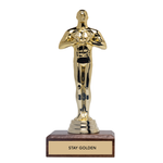 Gold trophy figure with 'Stay Golden' base on a white background