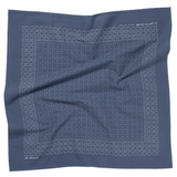 river blue bandana with white geometric pattern on a white background