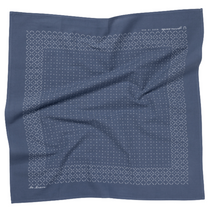 river blue bandana with white geometric pattern on a white background