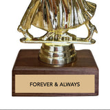Gold dancing couple trophy with 'Forever & Always' plaque on a white background