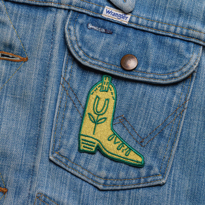 "lucky boot" woven patch