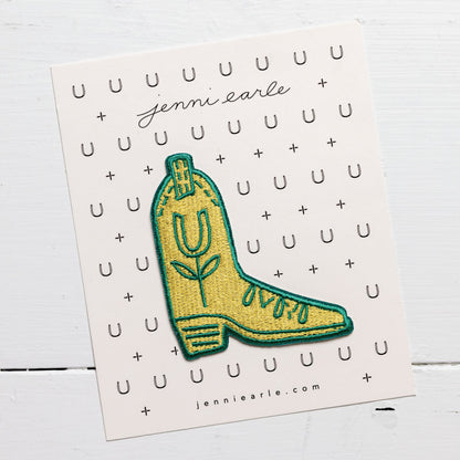 "lucky boot" woven patch