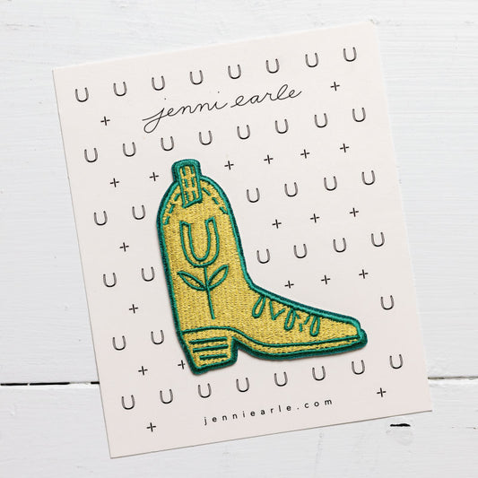 "lucky boot" woven patch