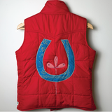 red zippered one-of-a-kind vest