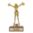Gold trophy figure of a cheerleader with a motivational message on a white background